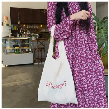 

Summer Cotton Linen Thin Eco Shopping Tote Shoulder Bag Red Printed English Letter CYA04