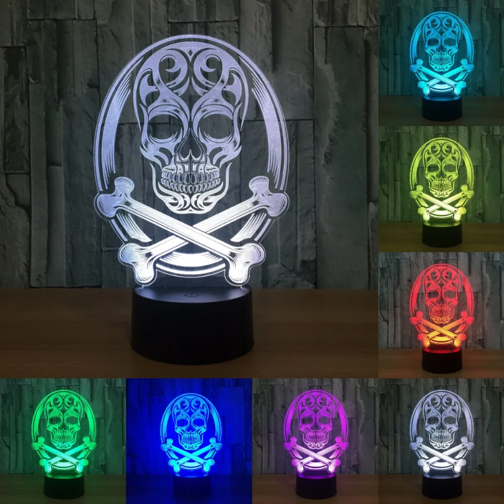 

Creative Gifts Touch Sensor Colorful 3D Skull Flower Head LED Night Lights of Crossbones Table Lampas Sleeping Light IY803222