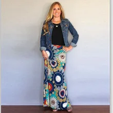 Женская летняя облегающая юбка с высокой талией, комфортная богемная пляжная Повседневная шикарная длинная Макси с принтом, длина до пола, 50