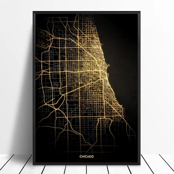 

Chicago City Light Maps Custom World City Map Posters Canvas Prints Nordic Style Wall Art Home Decor