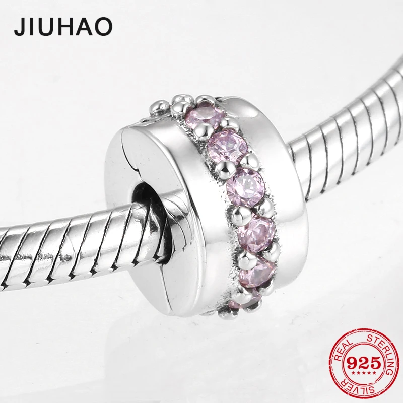 

New 925 Sterling Silver fashion delicate Round clips Lock CZ beads Fit Original Pandora Charm Bracelet Jewelry making 2019