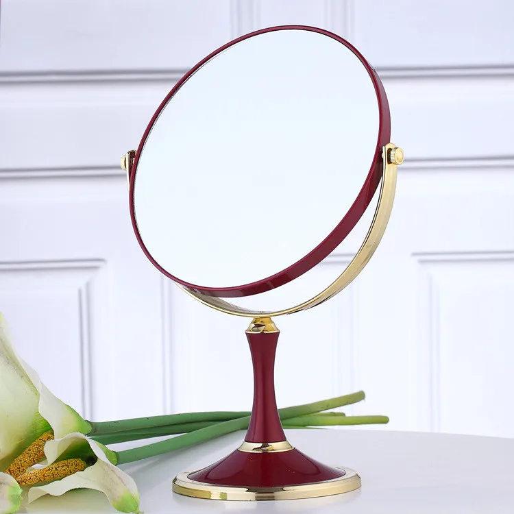 LS обычное серебряное двухстороннее косметическое овальное зеркало для бритья банный стол на подставке - Цвет: Красный