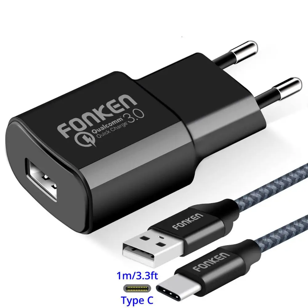 FONKEN USB зарядное устройство Quick Charge 3,0 быстрое зарядное устройство QC3.0 QC2.0 18 Вт настенное быстрое зарядное устройство с кабелем быстрой зарядки для мобильного телефона - Тип штекера: Black add type c