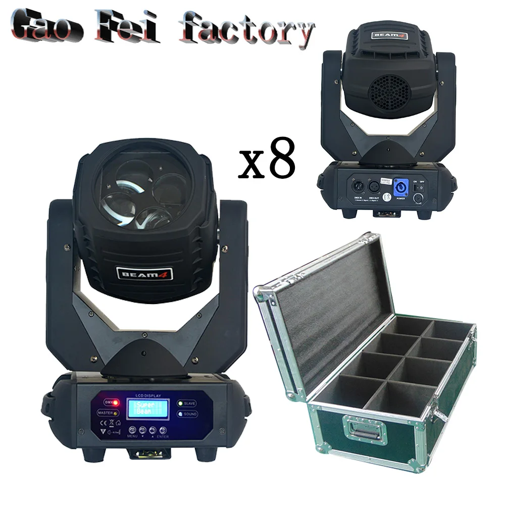 

flight case 8pcs/lot, Super Beam 4x25w LED Moving Head Light dmx led lights wash Stage Lighting club dj disco