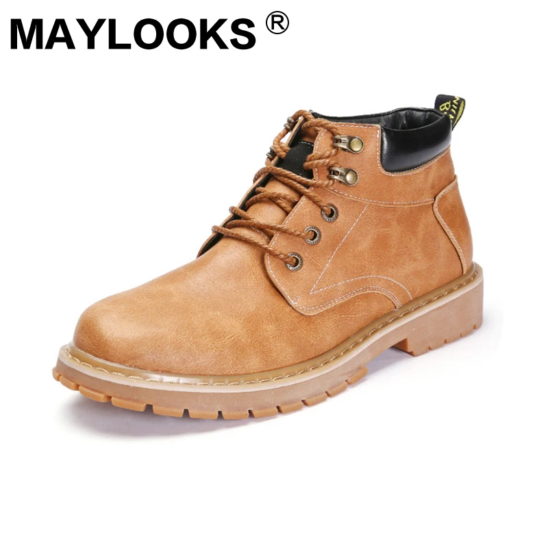 

Men's boots winter warm plus velvet short boots PU batch locomotive Maylooks boots men's boots M-0808