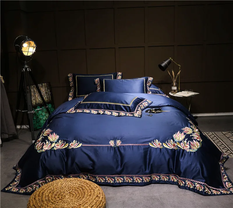 Purple Blue 100s Egyptian Cotton Luxury Royal Bedding Set Queen