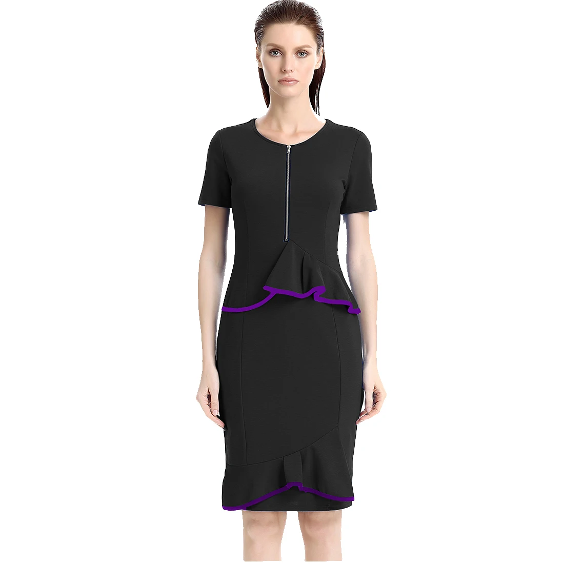 Plus Size Dress 2017 Spring Summer New Office/Formal Dresses Zip-up Pencil Dress Ruffle Elegent Bodycon Elastic Sexy Party Wear