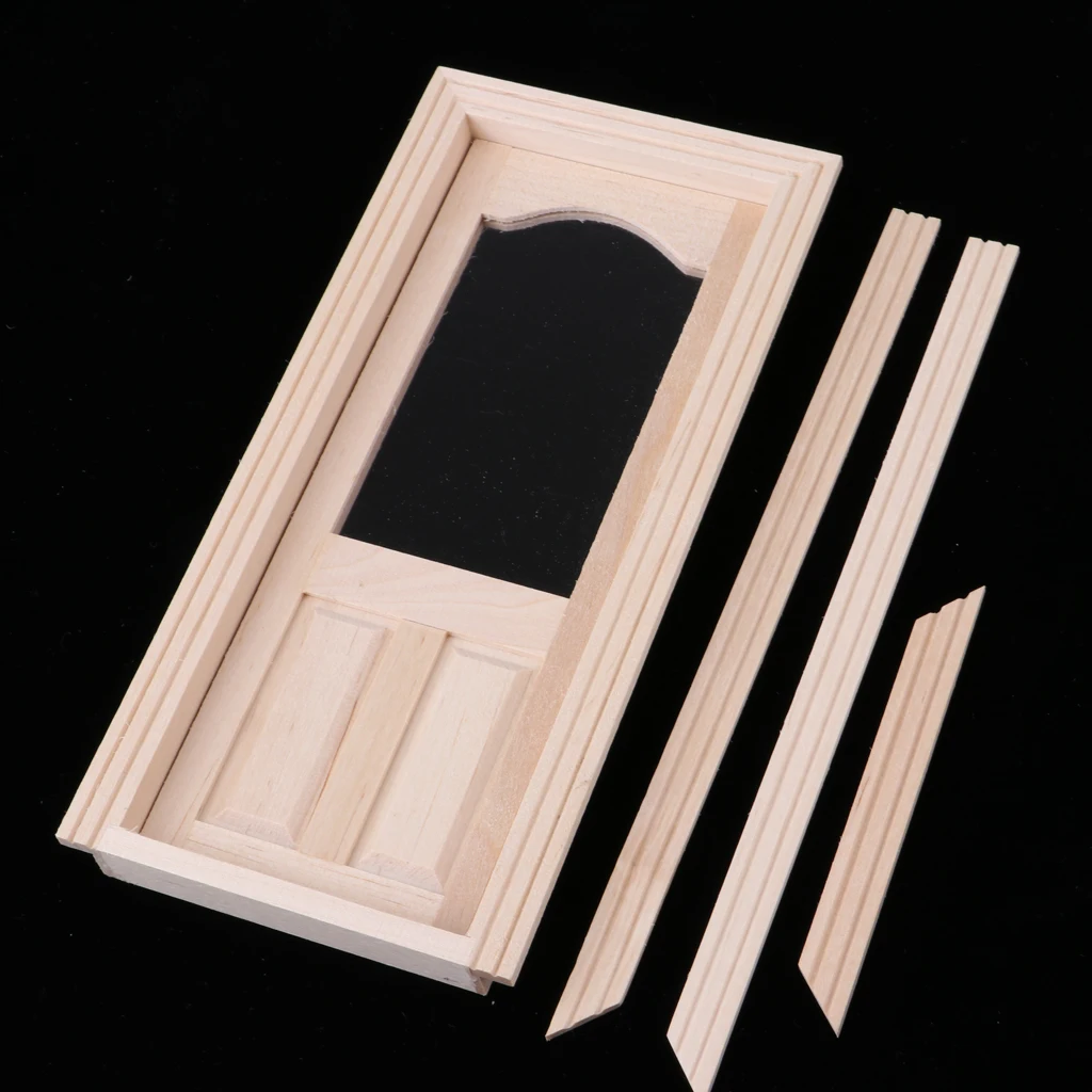 Wood Miniature 2-Pane Single Door Frame 1/12 Dollhouse DIY Decor Accessory Kids Pretend Play Toy Dollhouse Accessories