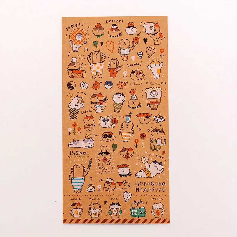 

Cute Hand Made Cat Stickers Bullet Journal Kawaii Scrapbooking Decorative Diary Japanese Stationery Sticker Kraft Paper