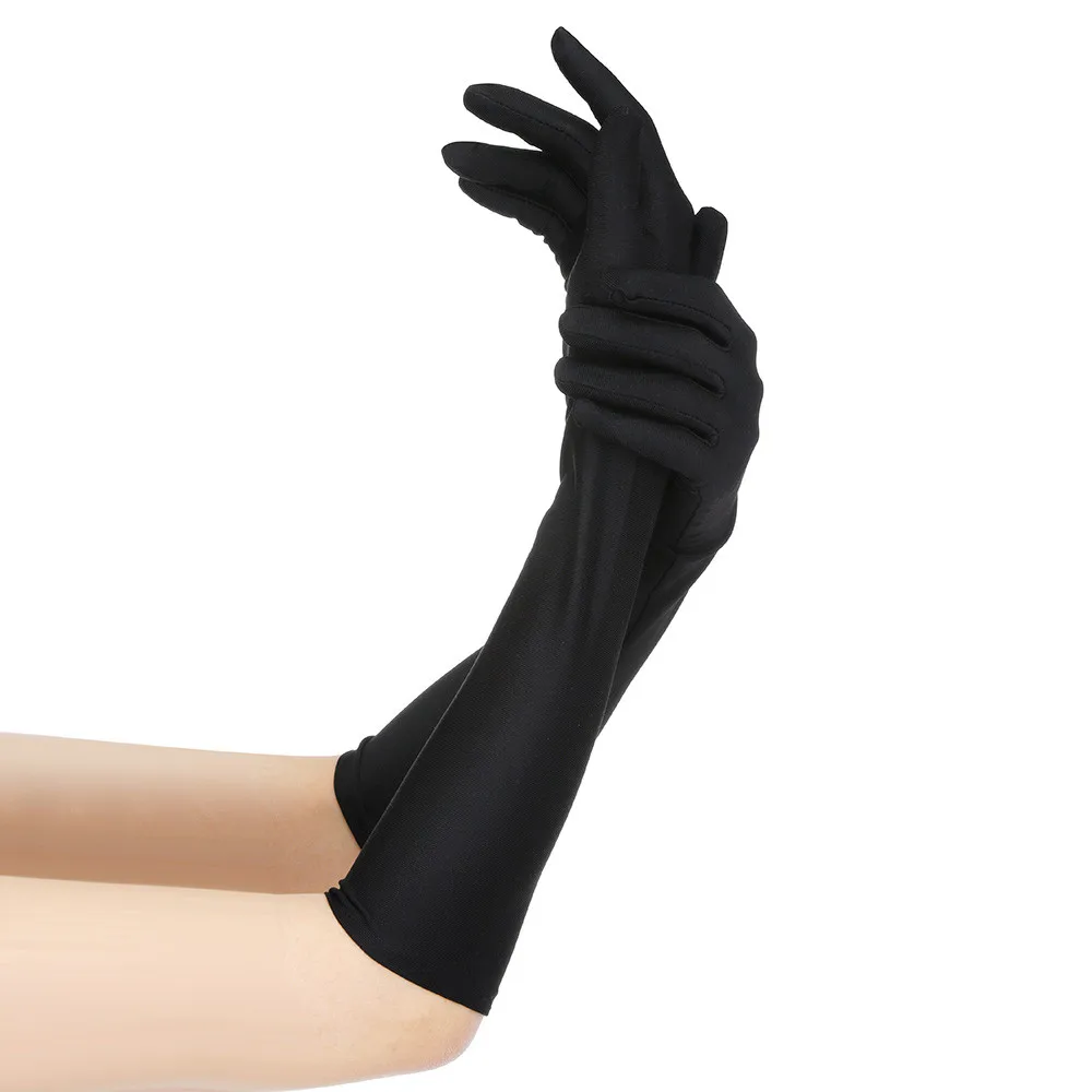 Женские вечерние пикантные вечерние полный Finge перчатки Ретро 22 ''длинные черные белые атласные перчатки для выступлений - Цвет: Black