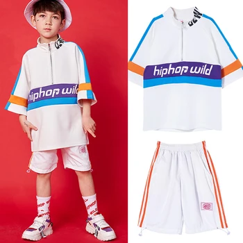 

White Ropa Hip Hop Clothes Kids Dance Costumes For Children Boys Street Dance Clothes Drum T Stage Show Children Costume BL1388