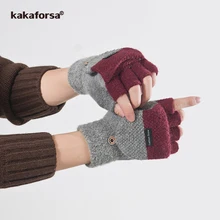 Kakaforsa женские теплые вязаные варежки Зимние перчатки для сенсорного экрана женские вязаные толстые перчатки без пальцев нейлоновые варежки Новинка