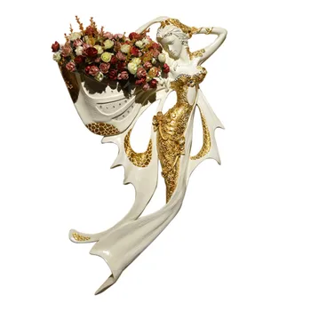 

70/90cm Beautiful Angel Wall Decorative Resin Crafts Hotel Home Livingroom Wall Hanging Mermaid Vase Wall Mural Ornament R1466
