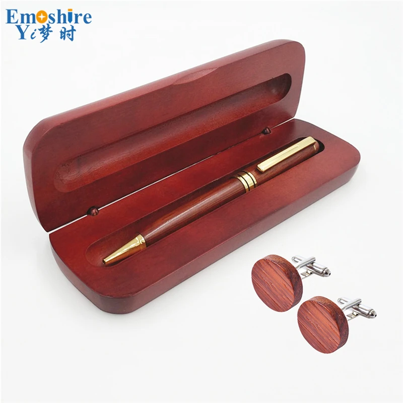 Emoshire Roller Ball Pen Set Vintage Ballpoint Pen with Wood Cufflinks (1)