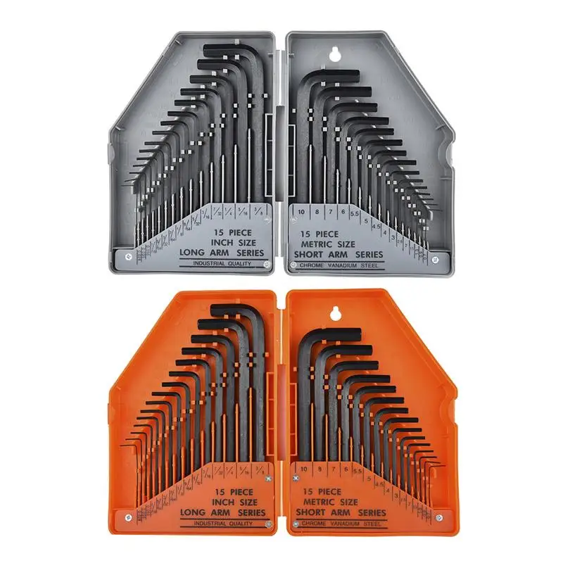 

30PC Set Allen Wrench& Plastic Boxed L-shaped Hex Key Set SAE METRIC Long Standard Short Arm CrV Steel With Case