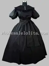 Gothic Black Cotton Victorian Era Dress with Removable Collar Dress