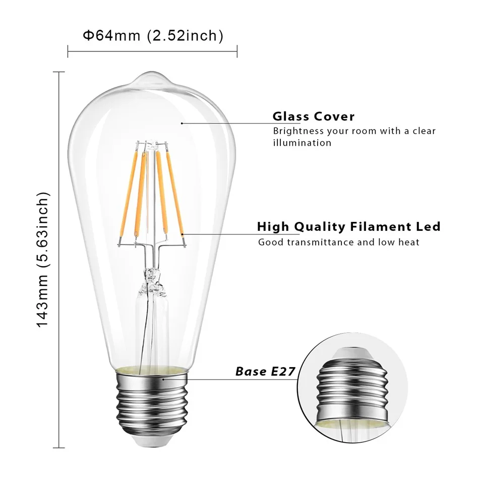 Высокое качество ST64 6 шт набор Edison E26/E27 лампочки с регулируемой яркостью 110 V 220 V лампы накаливания Home Decor ясно liight Крытый