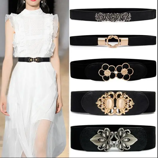 Женский эластичный пояс с пряжкой винтажный из розового золота|elastic wide belt|fashion