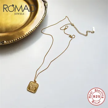 

R0MAD 925 Sterling Silver Geometric Necklace for Women Round Square Rose Flower Shaped Pendant choker Necklace Jewelry R4