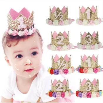 

Happy First Birthday Party Hats Decor Cap One Birthday Hat Princess Crown 1st 2nd 3rd Year Old Number Baby Kids Hair Accessory