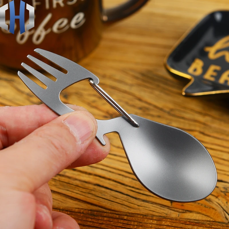 Pure Titanium Multi-function Fork Spoon Titanium Spoon With Bottle Opener Stainless Steel Fork Spoon Outdoor Camping Tableware