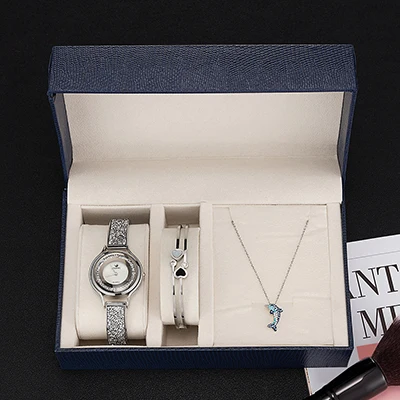ZONMFEI брендовые кварцевые наручные часы женские браслет из нержавеющей стали ожерелье с дельфинами набор часов с подарочными коробками горячая распродажа - Цвет: silver