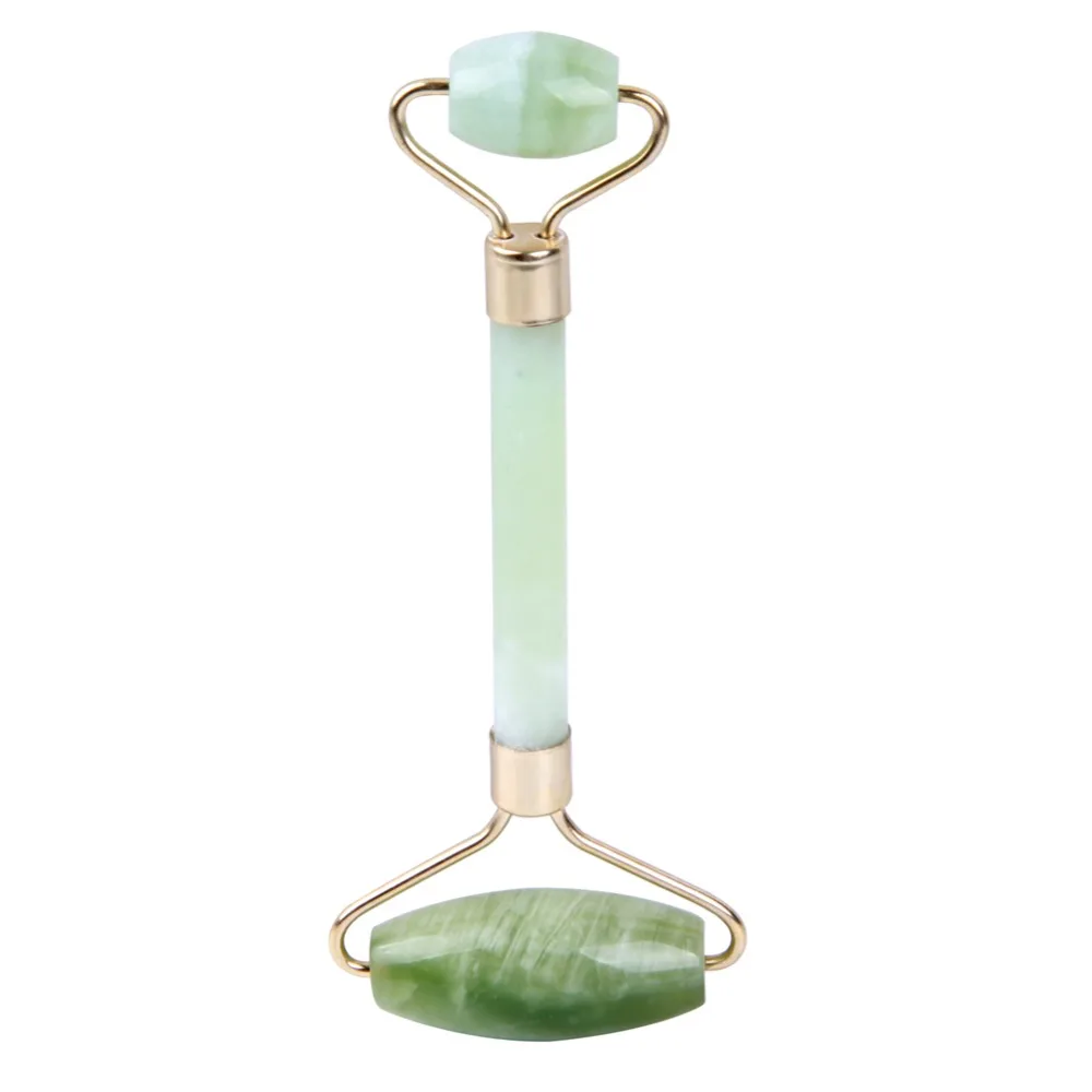 baratas 1 pc Natural Reiki Pedras de Cristal Verde Jade Massagem Facial Rolo Dupla Volta Relaxar o Corpo de Relaxamento no Spa Cuidados Com A Pele ferramentas