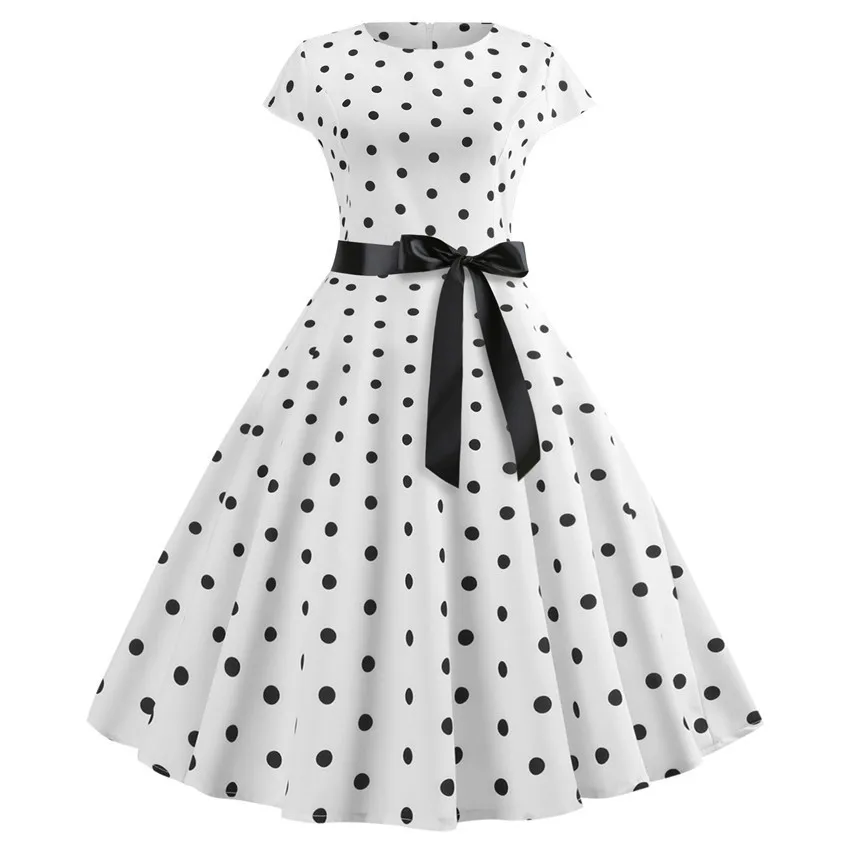

New Women's Vintage Dress White Polka Dot Summer Dress Plus Size Pin Up Print Retro 50 S Rockabilly Party Sunflower Vestidos