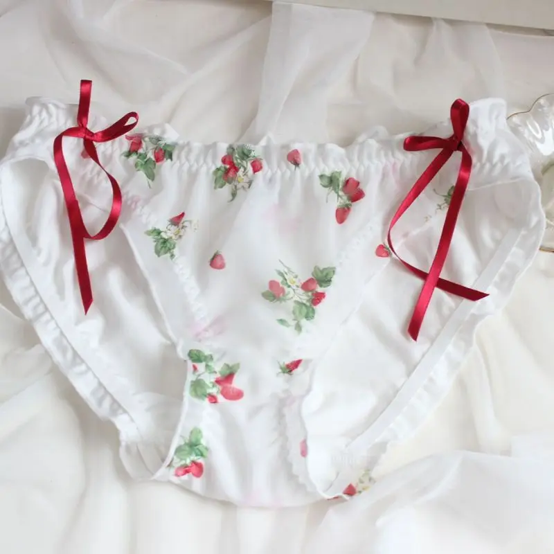 Strawberry Print Cute Lovely Style Girls Panties Sweet Soft Sexy Lace Knickers Underwear Princess Chiffon Ruffle Low-rise Briefs Strawberry Print Cute Lovely Style Girls Panties Sweet Soft Sexy Lace Knickers Underwear Princess Chiffon Ruffle Low-rise Briefs