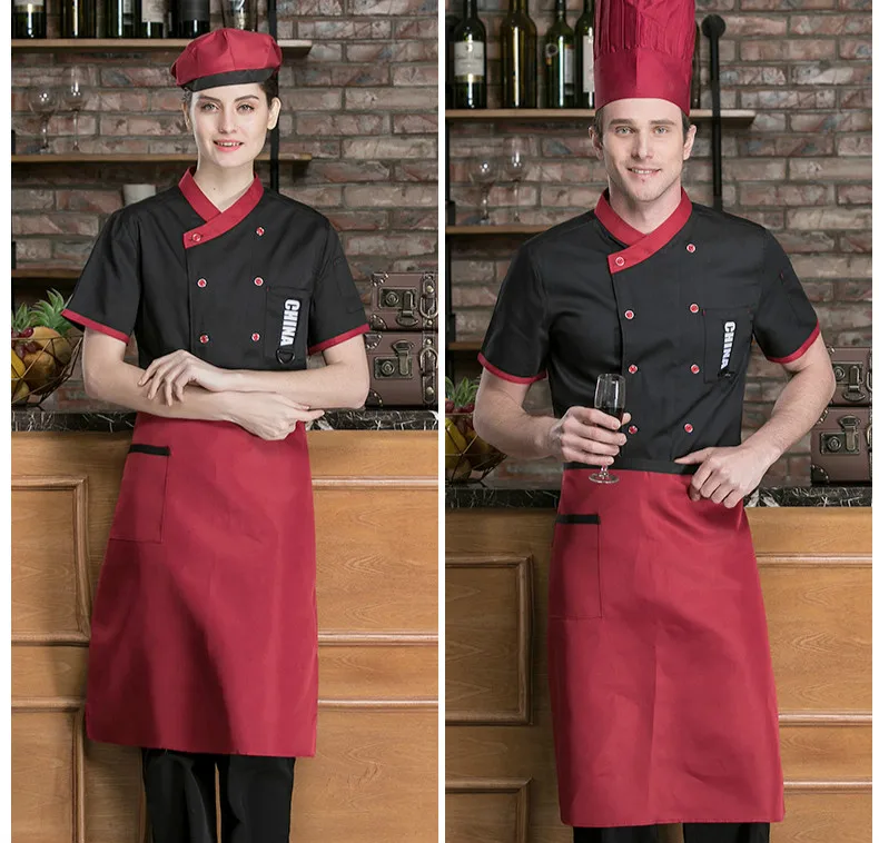 Для мужчин двубортный короткий рукав новый шеф повар костюмы топ ресторан кафе хлебобулочные официант Униформа Chaqueta De Cocinero комбинезоны