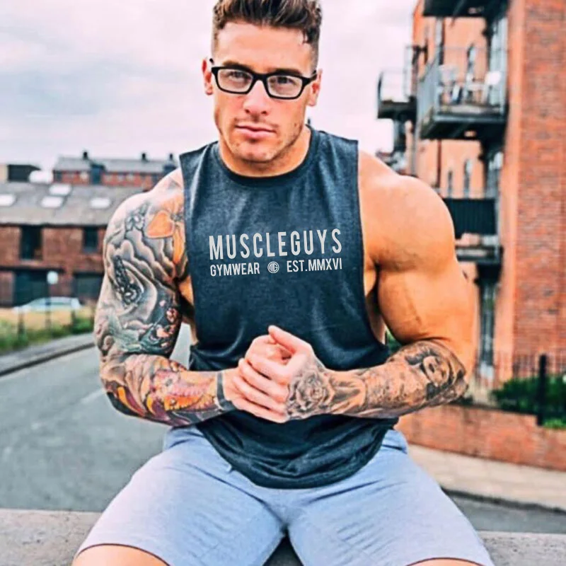 

Muscleguys Brand Fitness Tank Top Men Undershirt Sleeveless shirt Summer Oversized Muscle Bodybuilding Vest Streetwear Tops