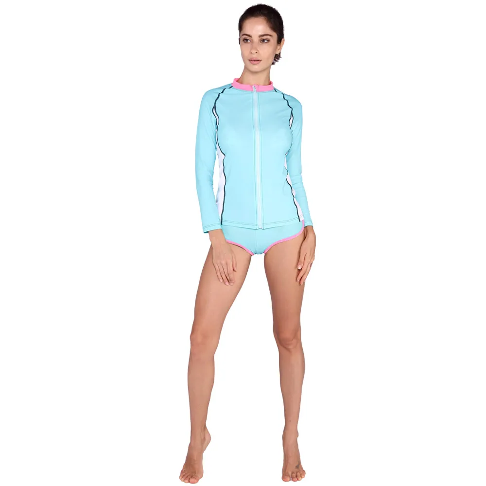 

SABOLAY women zipper lycra long sleeve shirts diving short pants rashguards surfing swimming shirt swimsuit water shorts suits