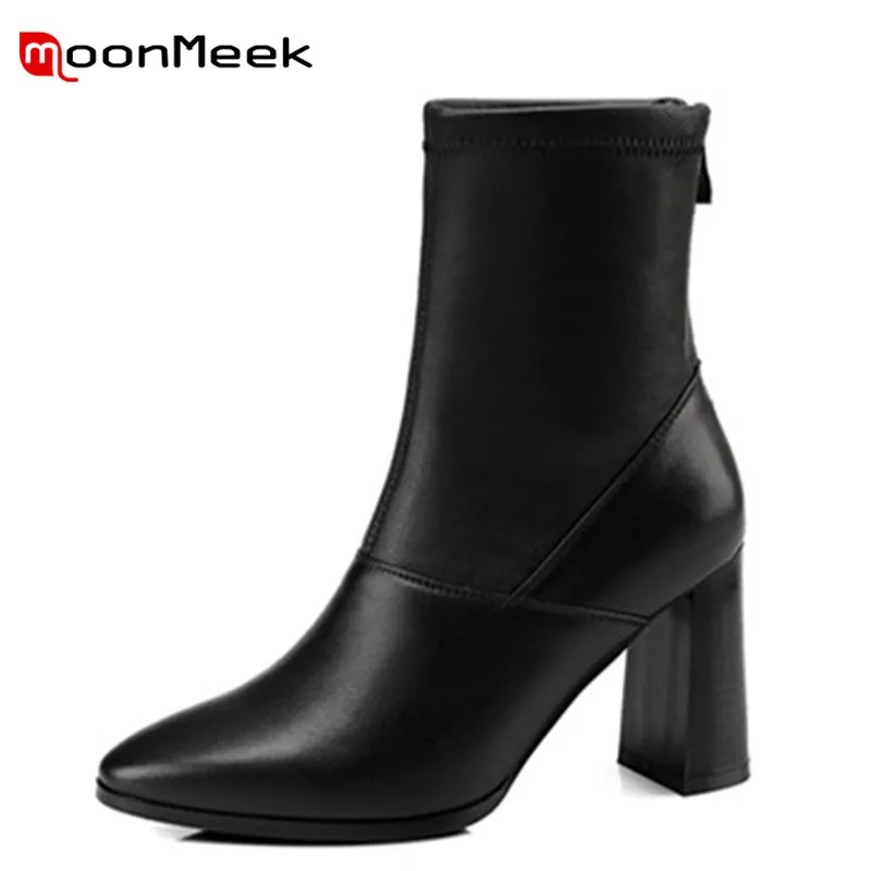 

MoonMeek 2020 top quality woman ankle boots popular autumn winter ladies boots elegant genuine leather boots high heels shoes