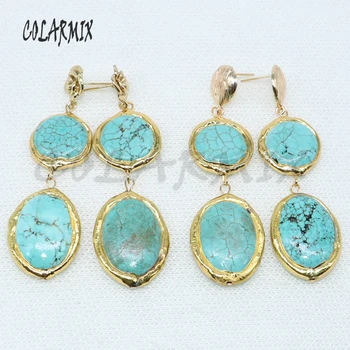 

Wholesale Mix stone Round blue stone earrings round stone earrings natural stone jewelry earrings gift for lady 4972