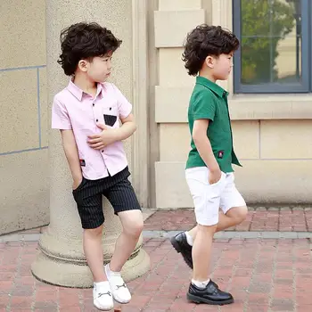 

Children's Sets Baby Boy Clothes 2019 Summer New Solid Shirt + Casua Shorts 2 PCS Sets Single Breasted Tops Suits Y372 Wholesale
