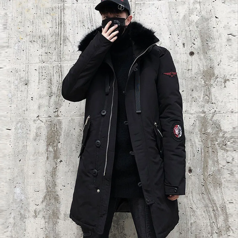 2019 модная зимняя новая Меховая куртка мужская теплая куртка модная повседневная парка средней длины утепленное пальто для мужчин на зиму