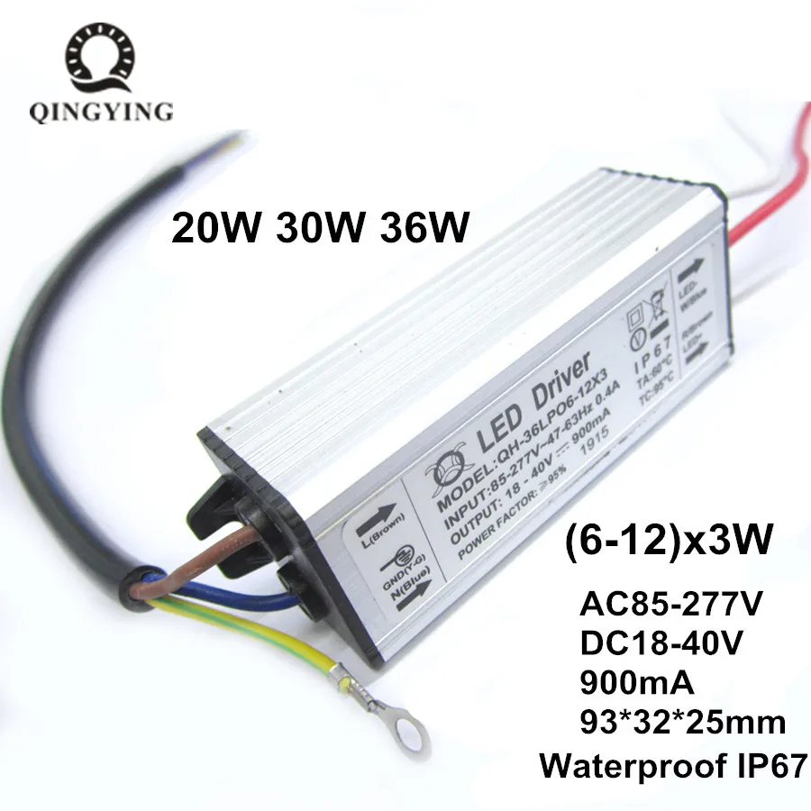 20w 30w 40w Waterproof Ip67 Led Driver 6-12x3w Lamp Power Supply 900ma ...
