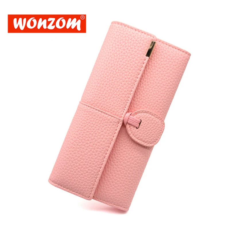

WONZOM Phone Pocket Luxury Wallet Pink Women Brand Purses Leather Clutch Long Hasp Large Wallet Female Purse Card Holder 4 Color