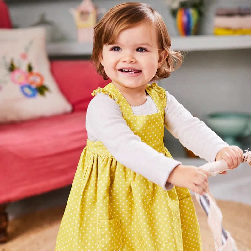 

Little maven kids brand clothes 2019 autumn baby girls clothes Cotton yellow dot sundress girl sleeveless dresses Q0055