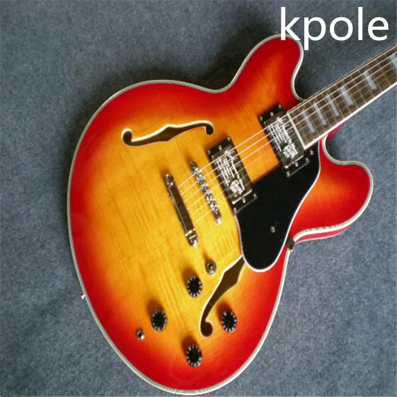 Custom shop Kpole Electric Jazz guitar CS tiger fire half empty guitar