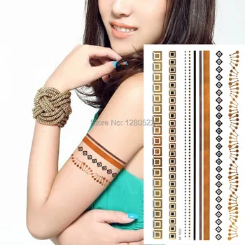 

2pcs/lot Gold Temporary Tattoo Metallic Flash Tatoo Sticker Geometric Arm Chain Body Art Women Skin Beauty