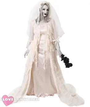 

DELUXE GHOST BRIDE HALLOWEEN COSTUME FOR WOMEN BALLGOWN LADY WOMEN'S HAUNTING FANCY DRESS