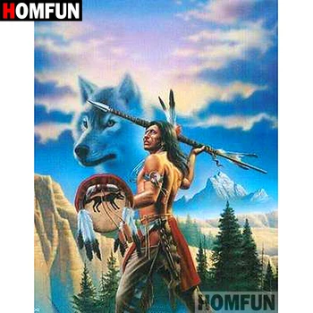 

HOMFUN 5D DIY Diamond Painting Full Square/Round Drill "Indian wolf" Embroidery Cross Stitch gift Home Decor Gift A09123