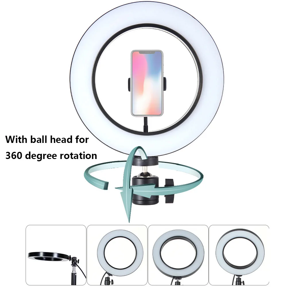 New Tabletop Mounts Holder with LED Ring Flash Light Lamp Tripod Stands with Mobile phones Holder f