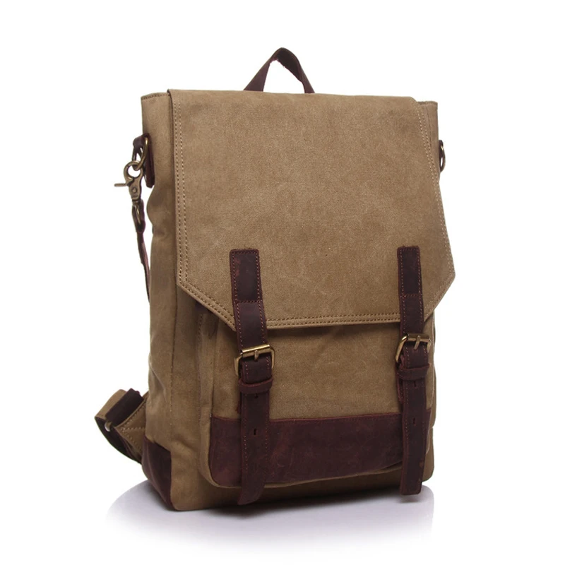 

BJYL Cloth canvas with leather Europe and the United States retro students shoulders shoulder bag leisure travel backpack