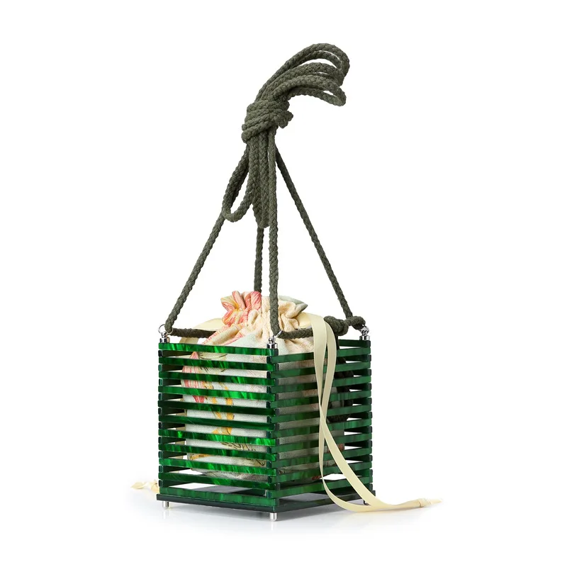 

2019 Personality Beach Handmade Evening Cage Bag Rope Disassembled Hollow Out Basket Acrylic Hand Bag