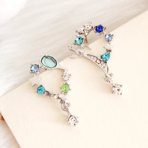 

free shipping 10 pair/lot fashion women jewelry accessories Sailor Moon blue rhinestone earrings for women