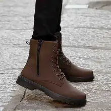 Masorini/ г. мужские кожаные ботинки из PU искусственной кожи мотоциклетные ботинки до середины икры обувь высокого качества на шнуровке с круглым носком WW-227