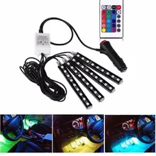 В 4 светодио дный шт. 12 В автомобиль RGB led DRL полосы света 5050SMD Авто пульт дистанционного управления декоративная гибкая светодиодная лента атмосфера лампа комплект противотуманных фар