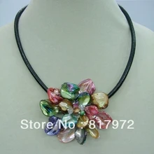 Гламурный ручной работы срез оболочки вязать красочный красивый цветок нагрудник кулон ожерелье из цепей короткое спрятать веревку подарок